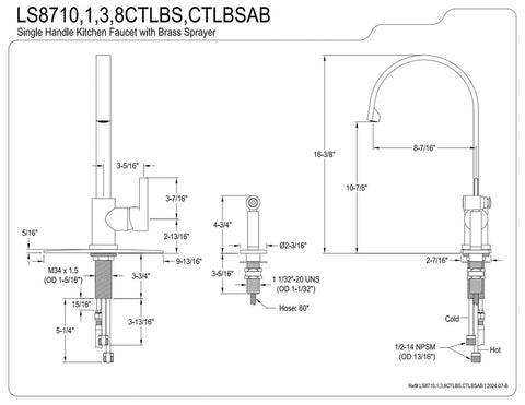 Kingston Brass LS8713CTLBS Continental Kitchen Faucet, Brushed Brass 9.81 x 8...