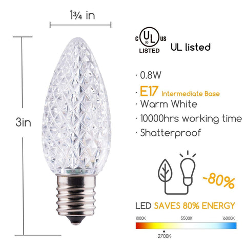 Minetom 100 Pack LED Light Bulbs, Warm White C9 LED Christmas Light Bulbs, Re...