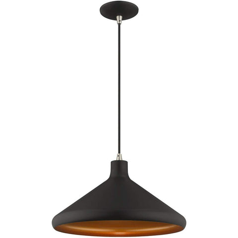 Livex Lighting 41179-04 Metal Shade - 15.25" One Light Mini Pendant, Black Fi...