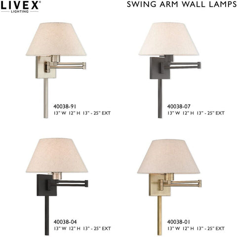 Livex Lighting 40038-01 25" One Light Swing Arm Wall Mount, Antique Brass Fin...