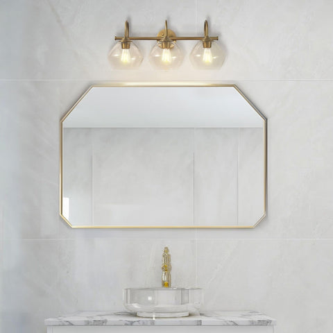 Globe Electric 63000103 26" 3-Light Vanity Fixture, Brass Finish, Clear Glass...