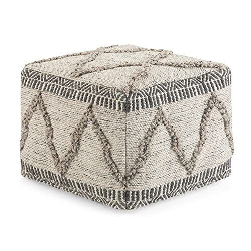 SIMPLIHOME Sweeney Square Pouf, 18" d x w x 14" h, Grey, Natural