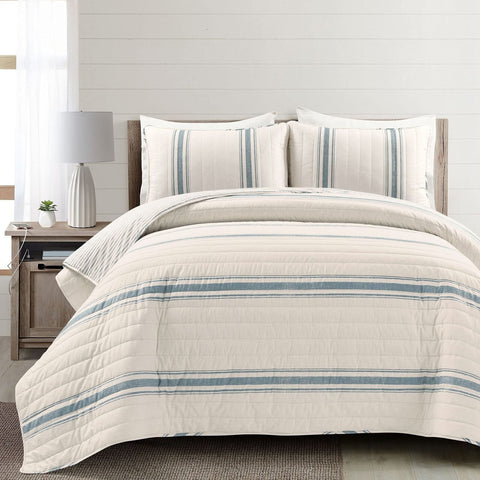 Lush Decor Comforter Farmhouse Stripe, Full/Queen, Blue 3 Quilt