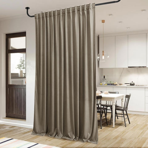 StangH Extra Wide Camel Beige Curtains for Living Room, Super Soft Velvet Roo...