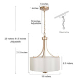 LALUZ Gold Chandelier, 4-Light Modern Drum Pendant Lighting with White Fabric...