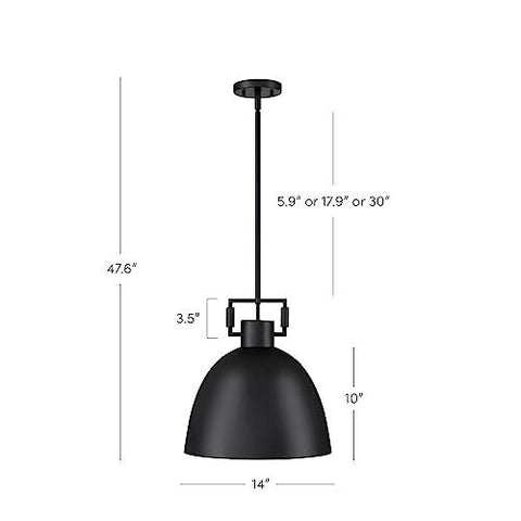 Nathan James Leigh Pendant Lighting, Hanging Ceiling Light Matte Black Metal