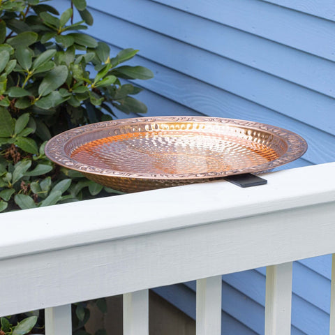 Good Directions Pure Copper Metal Bird Bath with Deck Mount for Railing, Larg...