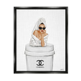 Stupell Industries Girl in Robe Morning Coffee Black Framed Floater Canvas Wa...