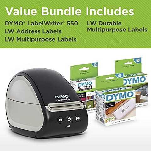 DYMO LabelWriter 550 Label Printer Bundle, Maker 550, White