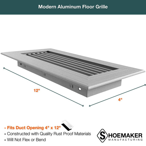 Cement Gray, 4x12, Premium Modern Aluminum Floor Grille, Heavy Duty Floor Gri...