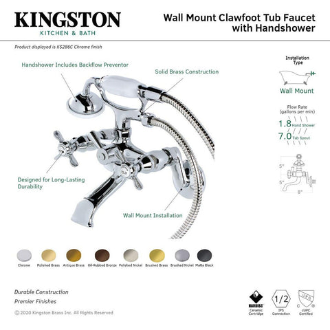 Kingston Brass KS286C ESSEX 3" to 9" Adjustable Centers Wall Mount Clawfoot T...