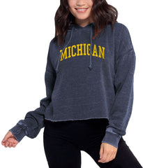 chicka-d Women's Burnout Cropped Hoodie Michigan Wolverines Small Ink