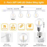 Mlambert 150Ft(3x50Ft) Outdoor String Lights, Connectable G40 Globe Patio Lig...