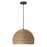Calypso - Metal and Handwoven Wicker Dome Ceiling Light, Stained Natural