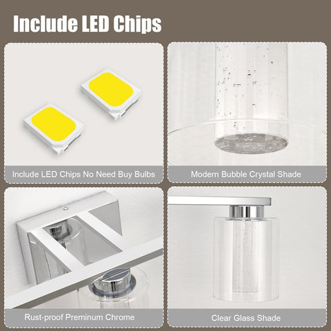 Bathroom Light Fixtures, 3-Light Chrome Vanity Lights-3 Color Dimmable Bathro...
