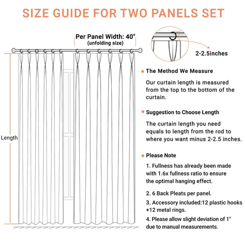 100% Blackout Shield Pinch Pleated Curtains 84 Inch Length 2 Panels Set, Line...