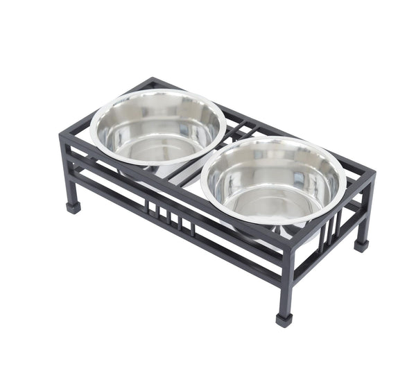 Iconicpet Elevated Rectangular Pet Double Diner with Stainless Steel Bowls fo...