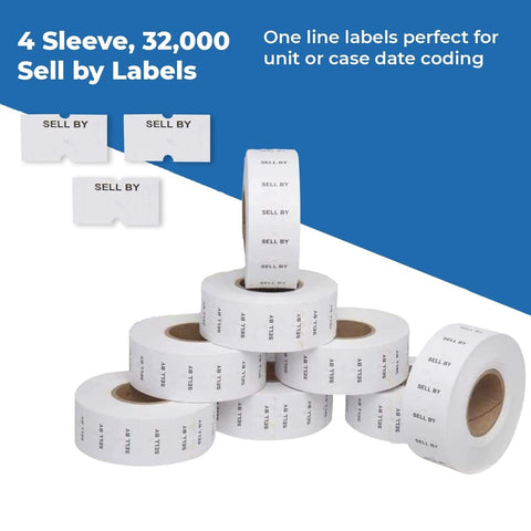 Perco Sell by 1 Line Labels - 4 Sleeves, 32,000 "Sell by Labels for Perco 1 L...