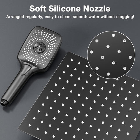 Black Shower Faucet Set Stainless Steel 10in Rainfall Shower Head with Handhe...