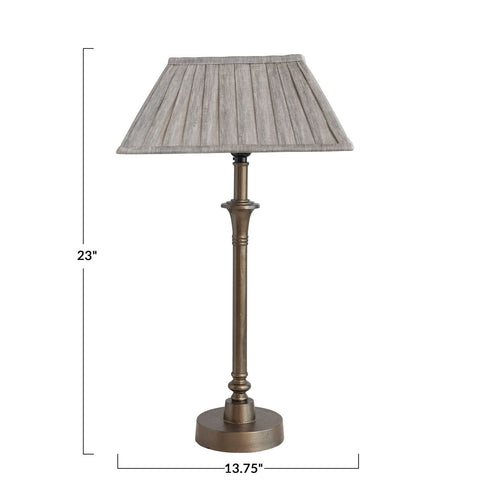 Creative Co-Op Farmhouse Metal Pleated Linen Shade, Brass and Grey Table Lamp...