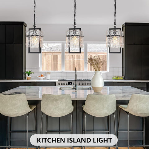 Modern Black Pendant Lights Kitchen Island, Crystal Kitchen Island Lighting w...