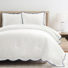 Lush Decor Coastal Chic Scallop Edge Comforter Set Navy/White 3 Piece Set Kin...