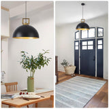 Vintage Dome Pendant Light, 17.7 inch Black and Gold Pendant Light Fixtures, ...