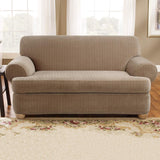 SureFit Stretch Pinstripe 2-Piece - Loveseat Slipcover - Taupe Two Piece