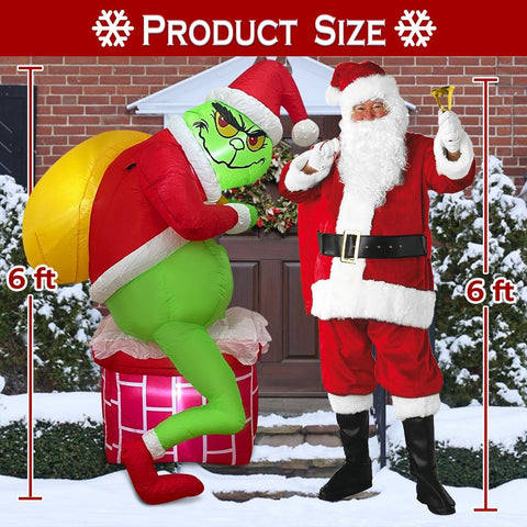 Christmas Inflatable G r in. Ch, Green Santa Chimney Inflatables Outdoor Deco...