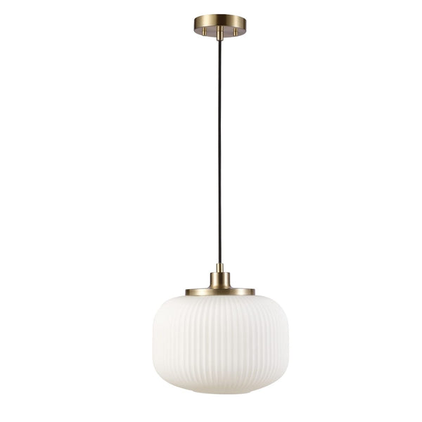 Globe Electric 65842 Lily 1-Light Pendant Lighting, Matte Brass, Frosted Ribb...