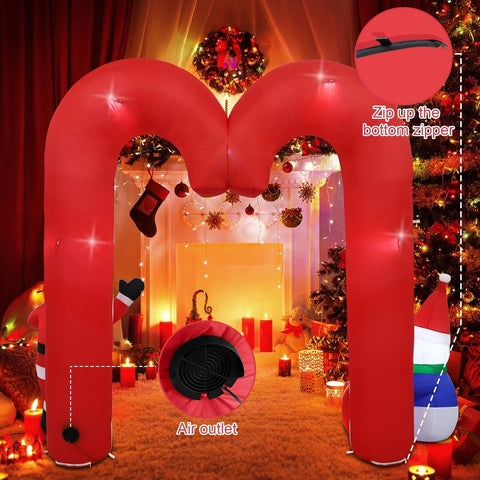 10ft Candy Cane Arched Outdoor Inflatable with LED Lights for Christmas Holid...