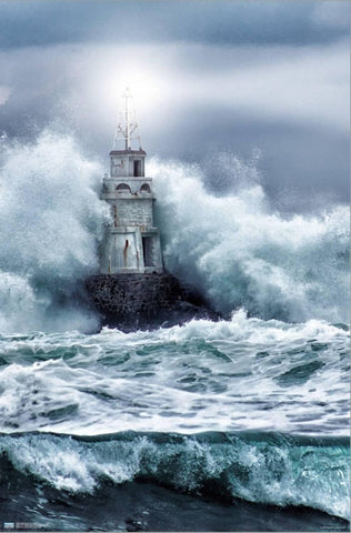 Trends International Lighthouse in the Storm Canvas Wall Poster 22.4L" x 14.7W"