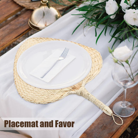 Marsui 30 Pieces Wedding Raffia Fans Bamboo Fan Natural Handmade Palm Leaf Ha...