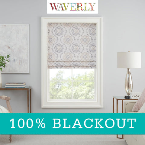 Waverly Adonis Medallion 100% Blackout Roman Shade, Cordless and Noise Reduci...