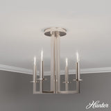 HUNTER - Bearden 4-Light Brushed Nickel, Small Chandelier, Dimmable, Candle S...