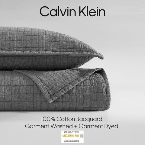 Calvin Klein - King Coverlet, Cotton Jacquard Bedding, Garment Washed Home De...