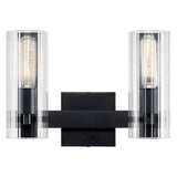 KICHLER Jemsa 2 Light Vanity, Modern Light with Clear Fluted Glass in Black f...