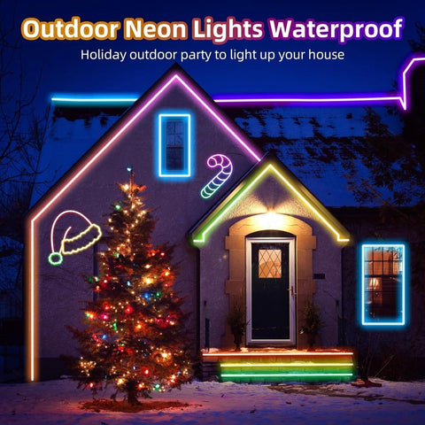 100FT LED Neon Rope Lights, Control with App/Remote, Waterproof Flex Neon Sig...