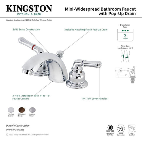 Kingston Brass KB951B Victorian Mini-Widespread Bathroom Faucet, Polished Chr...