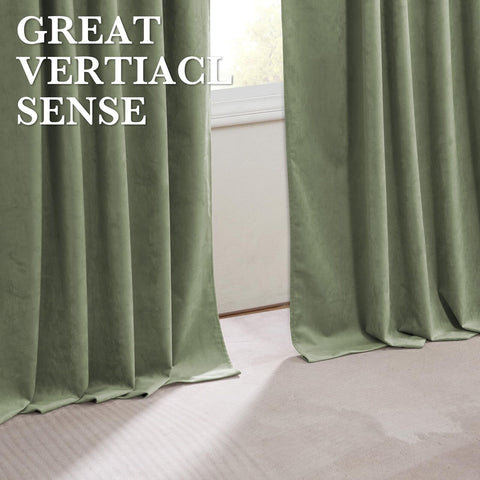 RYB HOME Sage Green Blackout Velvet Curtains 96 inches Long, Total Light Bloc...