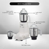 Preethi Eco Plus Mixer Grinder, White, 3 Jar