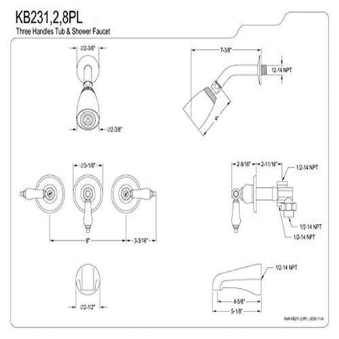 Kingston Brass KB231PL Tub and Shower 5-Inch Spout Reach, Polished Chrome