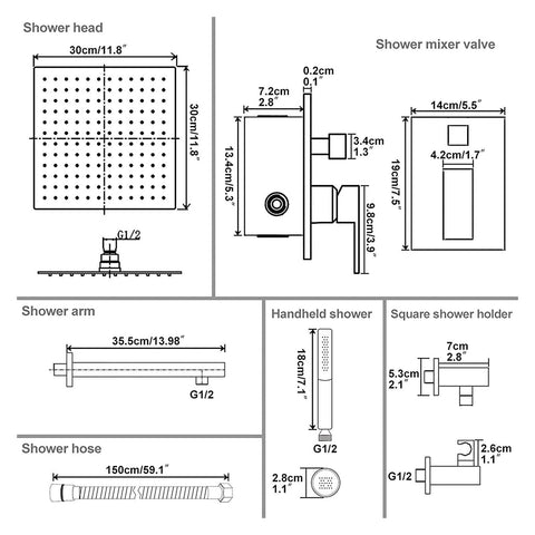 BESy Shower System with 12 Inch Rain Shower Head and Handheld Wall Mounted, H...