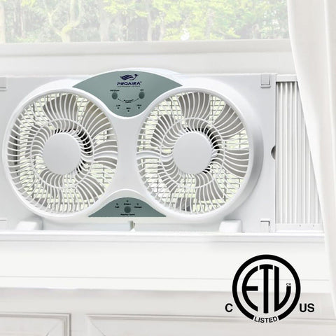 WNF9RW 9" Reversible 3-Speed Twin Window Fan with Remote, White, Extendable 2...