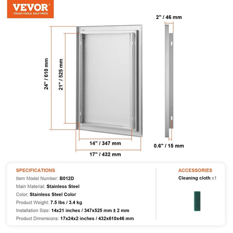 VEVOR BBQ Access Door 17W x 24H Inch, Vertical Single BBQ Door Stainless Stee...