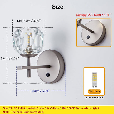 Sconces Wall Lighting Set of 2 Modern Crystal Wall Sconce with Switch Button ...