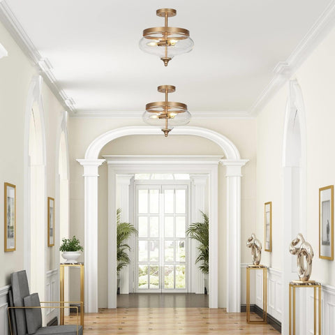 Semi Flush Mount Ceiling Light, 3-Light Gold Close to Ceiling Light Fixtures ...