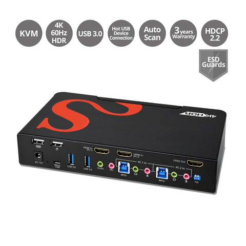 SIIG 2-Port HDMI 2.0 4K HDR KVM Switch Smart Console with USB 3.0 Multi-Media...