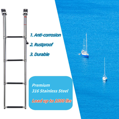 Boat 4 Step Ladder 316 Stainless Steel Folding Ladde, Pontoon Boat Telescopin...