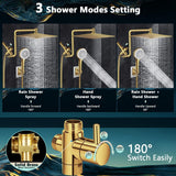 Shower Head Gold, Upgraded 12" Rain Shower Head with 12" Flexible Curved Show...